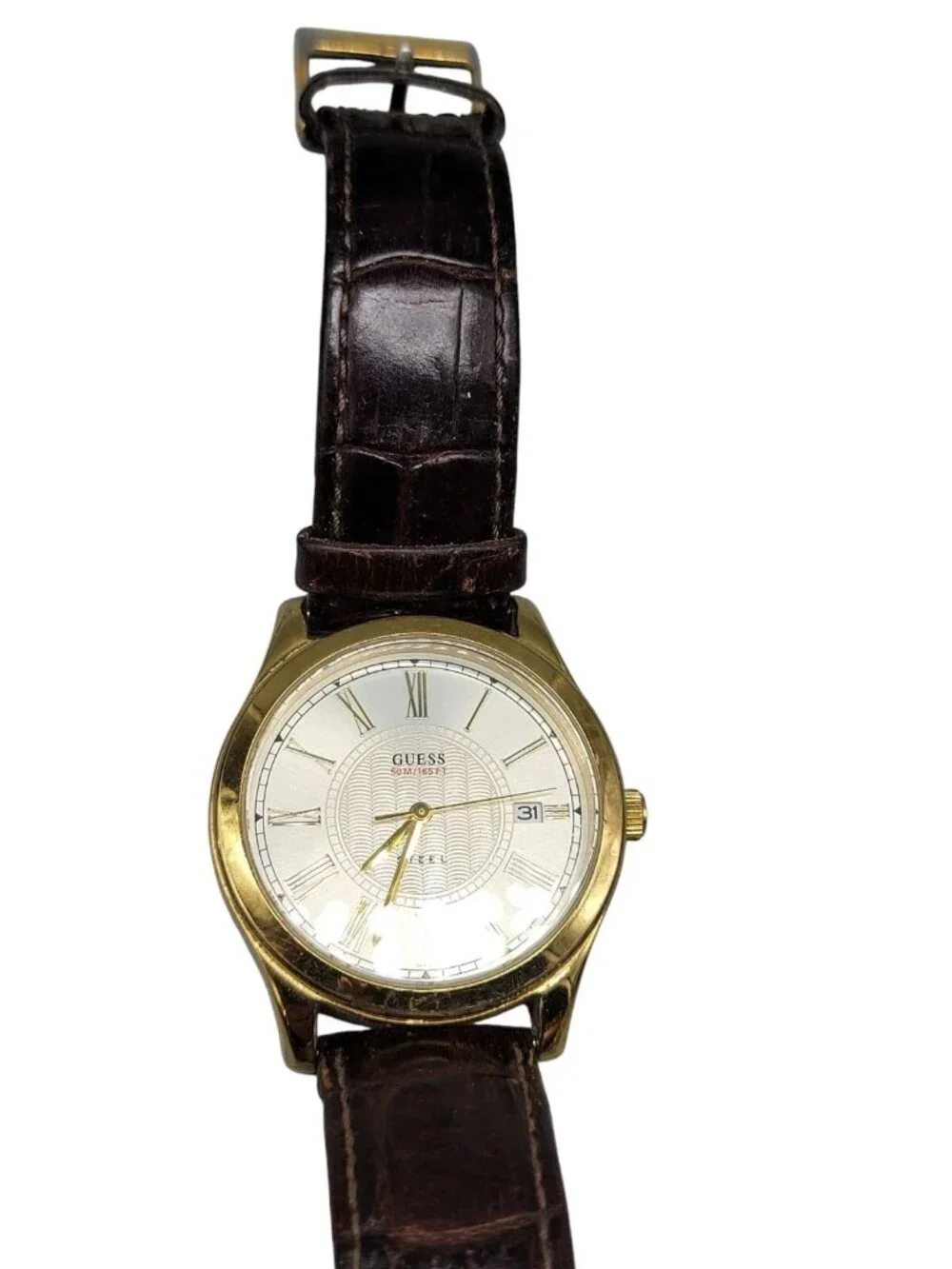 Guess Steel Mens Watch 39mm Gold Plated Case 7.25